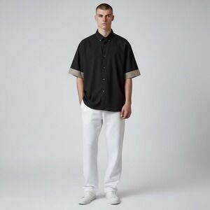 JB Holt Black‎ Athletic Fit Short Sleeve Button Up Shirt Men's Size L Buckle